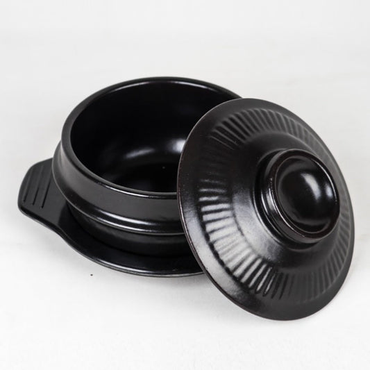 Korean Stone Bowl with Lid & Tray , Premium Ceramic, Stone Hot Pot for Bibimbap Egg custard Soup 6.1" x 3.15"