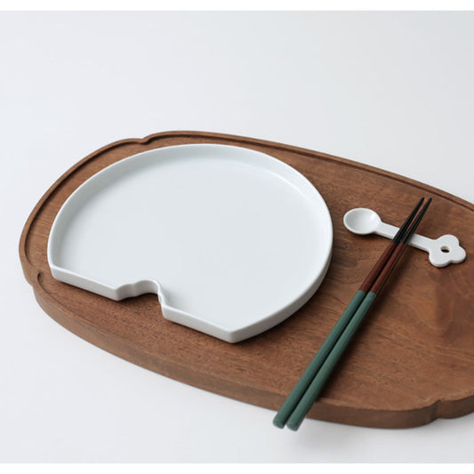 With Molly SBG Handmade Artisan Fan Shaped Plate Set Dish + Fork/Chopstick Rest Matte 8.2x6.8x0.7inch
