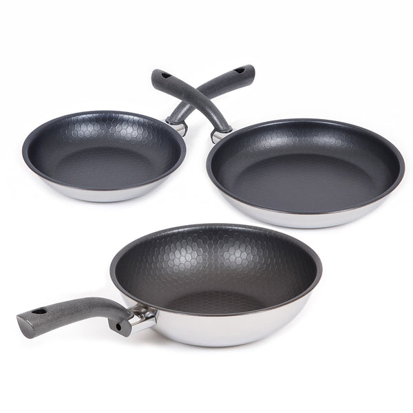 With Molly Exclipse  5 Ply Stainless  Bakelite PTFE Resin Coating Non Stick Frying Pan set 3P