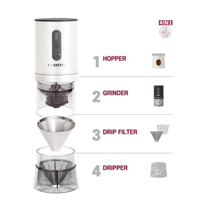 4-in-1 smart Portable Automatic Coffee Bean Grinder Coffee Brewer Maker Tumbler Hand Drip Set for Outdoor Camping White 8.2x3.9x3.1inch