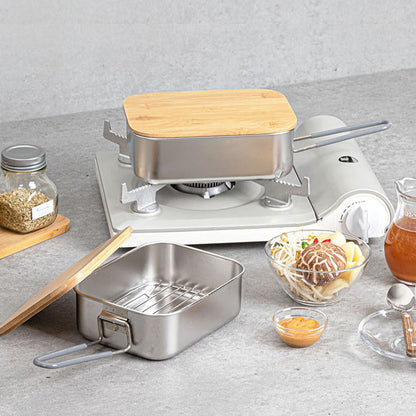 With Molly Camping  multi-purpose set that can be used as a pot, cutting board, or food storage box 2P 7.3 x 5.5 x 2.6 inches