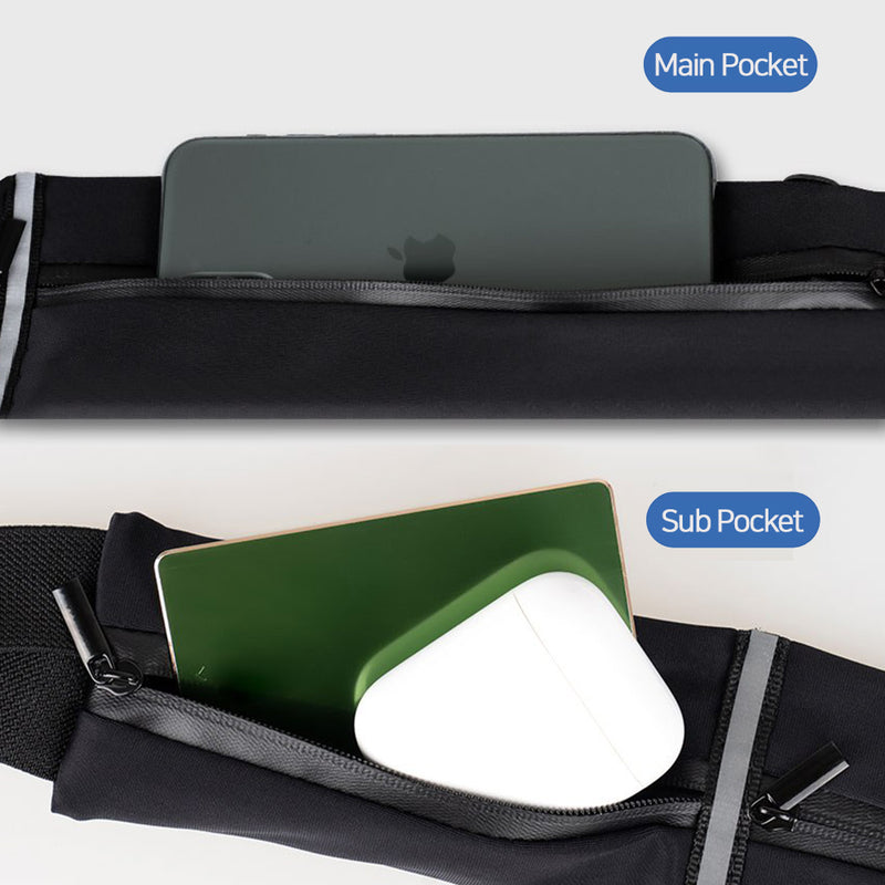More freedom in outdoor activities 2-pocket ultralight running belt adjustment strap Black