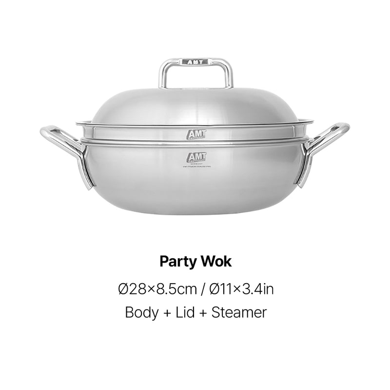 Dongwon Metal 316TI 5 Layers stainless steel Nonstick Party Wok With Lid 11" and Double Hand Pot with lid 9.5"  for Stir-fry dish or a Soup Pot