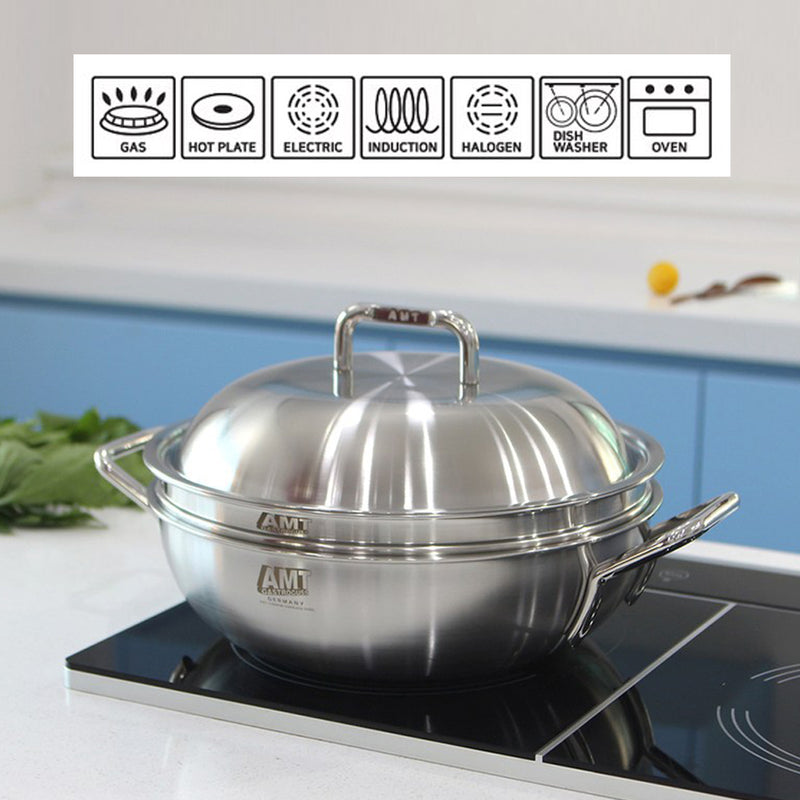 Dongwon Metal 316TI 5 Layers stainless steel Nonstick Party Wok With Lid 11" and Double Hand Pot with lid 9.5"  for Stir-fry dish or a Soup Pot