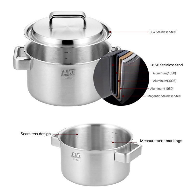 Dongwon Metal 316TI 5 Layers stainless steel Nonstick Party Wok With Lid 11" and Double Hand Pot with lid 9.5"  for Stir-fry dish or a Soup Pot