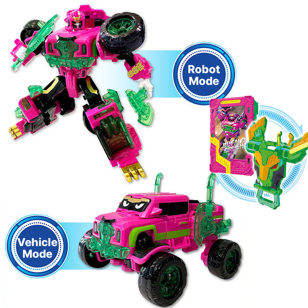 Metal Card Bot buffalo crush Transformation Robot Vehicle Modes Pink