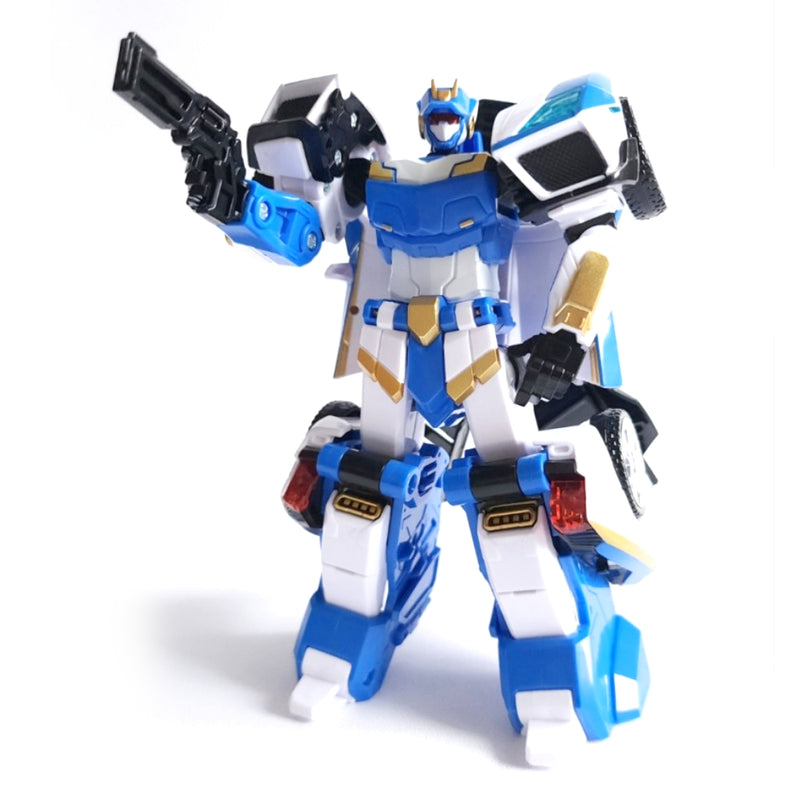 With Molly MetalCardBot Blue Cop Two Transformation Robot Vehicle Modes  7.4in x 3.5inx 7.9in