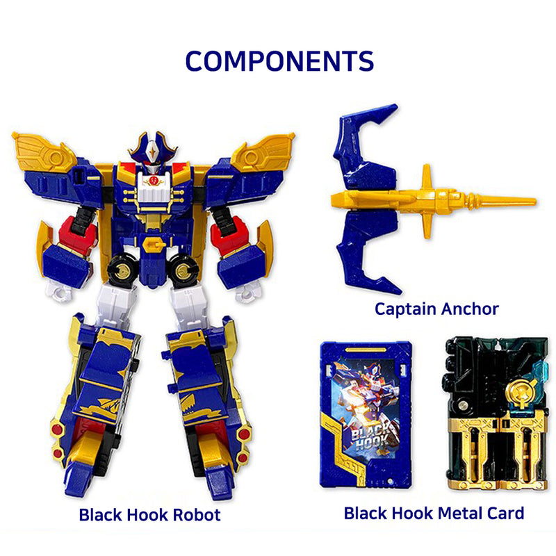 With Molly Metal Card Bot Black Hook Robot Mode Vehicle (Ship) Mode Transformation Robot  7.8x5.3x10.2in