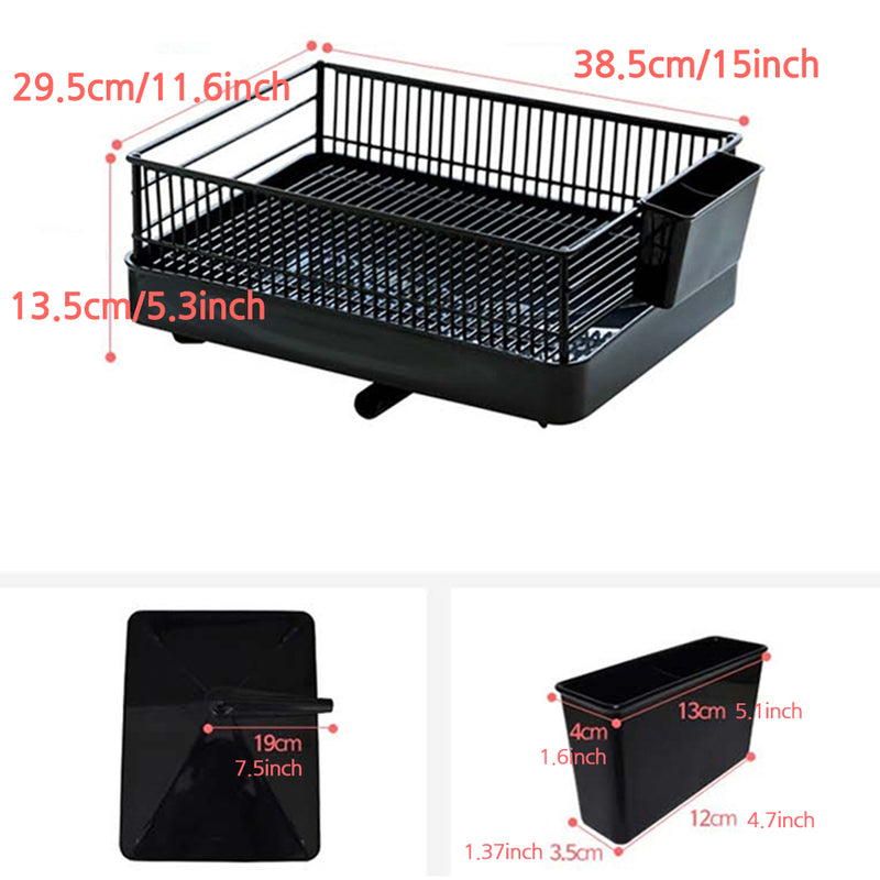 With Molly Wide Modern Black 360° Automatic Dish Drying Rack 1 Tier 15(W)x11.6(D)x5.3(H)inch