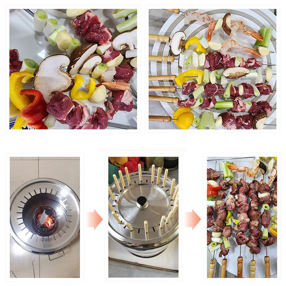 Stainless steel circle barbecue brazier for simple, safe and delicious cooking without smoke for outdoor (Diameter) 11.8 in x (Height) 16 in