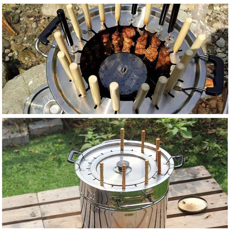 Stainless steel circle barbecue brazier for simple, safe and delicious cooking without smoke for outdoor (Diameter) 11.8 in x (Height) 16 in