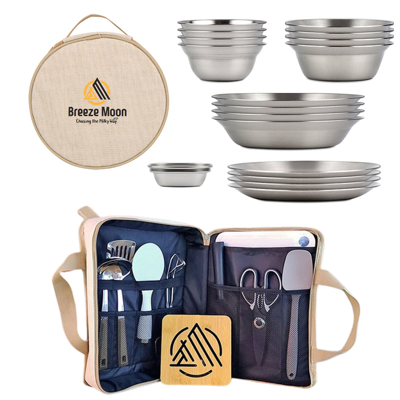 With Molly  WM23 Camping cooking utensils 10p + camping tableware 17P with exclusive bag