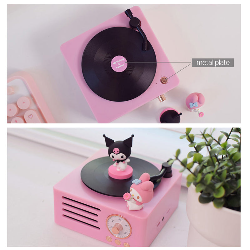 With Molly retro-inspired My Melody & Kuromi turntable Bluetooth speaker Pink 4.4x4.4x2.5in