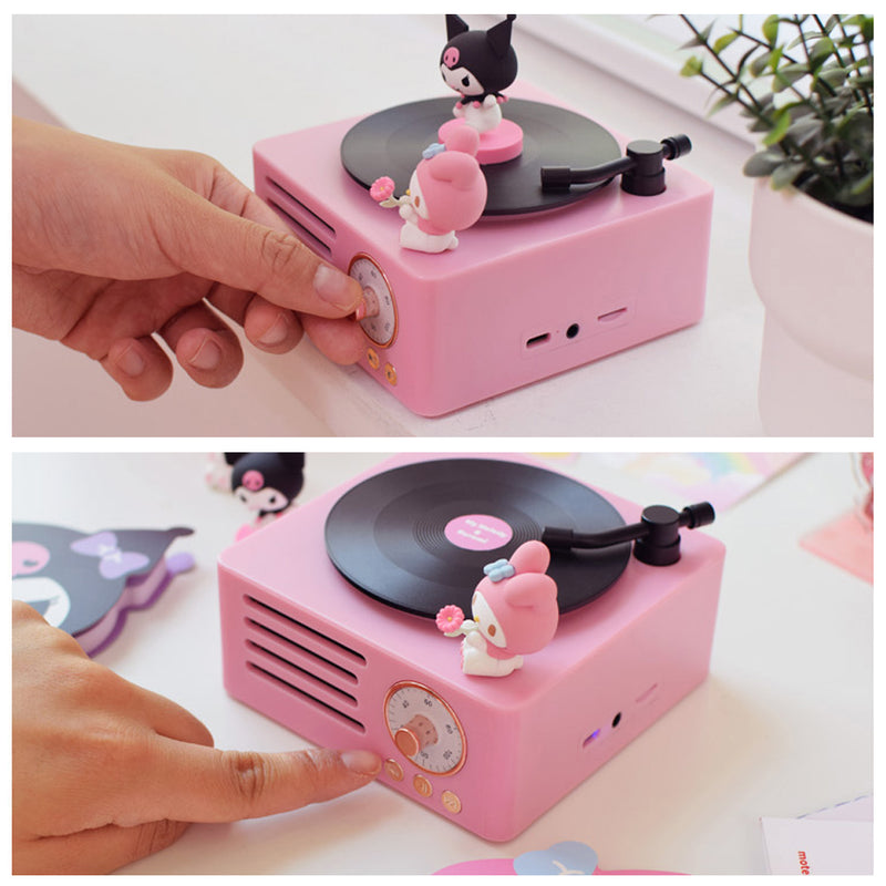 With Molly retro-inspired My Melody & Kuromi turntable Bluetooth speaker Pink 4.4x4.4x2.5in