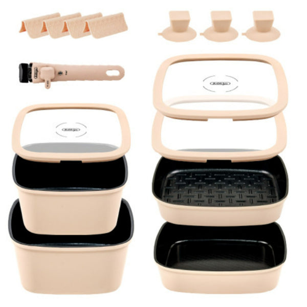 With Molly Bohogle Induction ceramic coating square cookware set with lid & magic handle  11P Beige