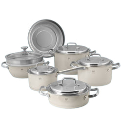 With Molly Crobel Union energy saveing  5- Ply  Ceramic Stainless Steel Pot set 5P with Lid cream