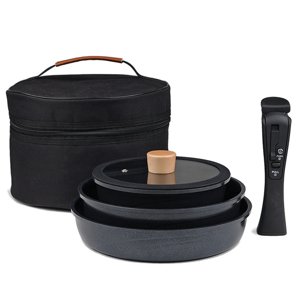 Dito Camping Cookware set 7inch Pot+ 8.6inch Multi-Pan + 9.5inch Frying pan +Multi-handle + Pouch black
