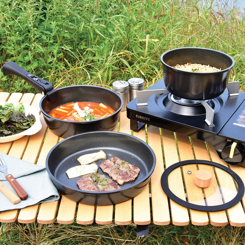 Dito Camping Cookware set 7inch Pot+ 8.6inch Multi-Pan + 9.5inch Frying pan +Multi-handle + Pouch black