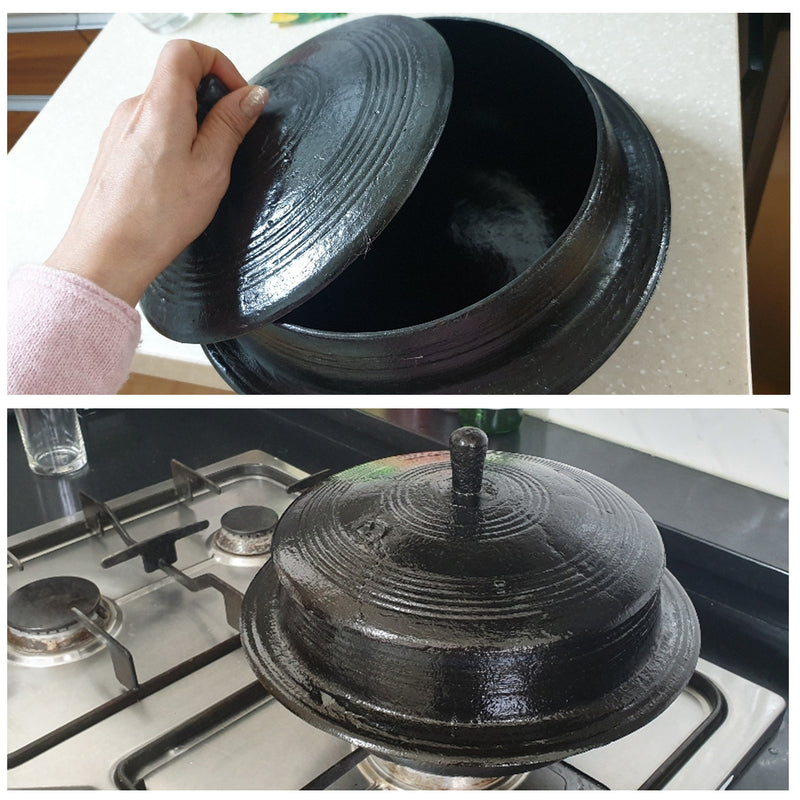 Handmade Korean traditional  thick cast iron pot Rice Gamasot Ceramic Cauldron for various dishes 6.3" (16cm) Made in Korea  for 2 People