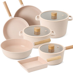 With Molly Cozy Peach IH Induction Pot Induction Frying Pan Set of 7P pink