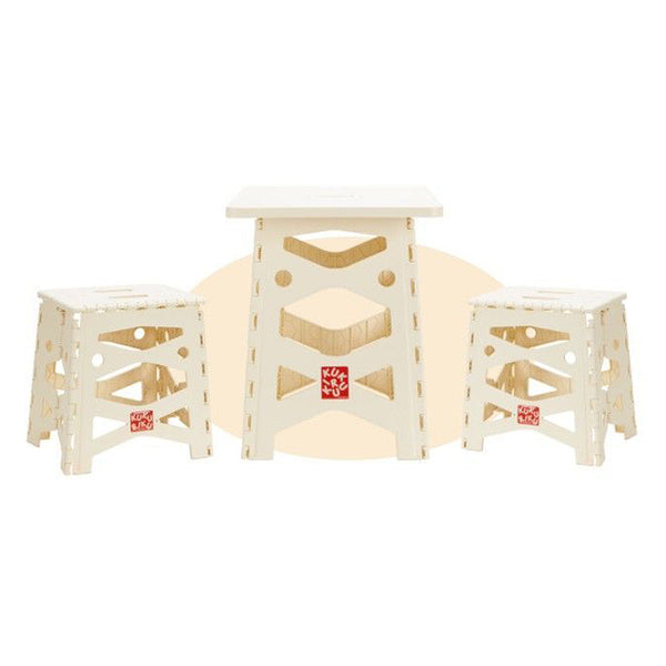 With Molly cucuriku  Portable multipurpose table and chair set for camping, outdoor, indoor, kid's room, 1 table, 2 chairs, cream