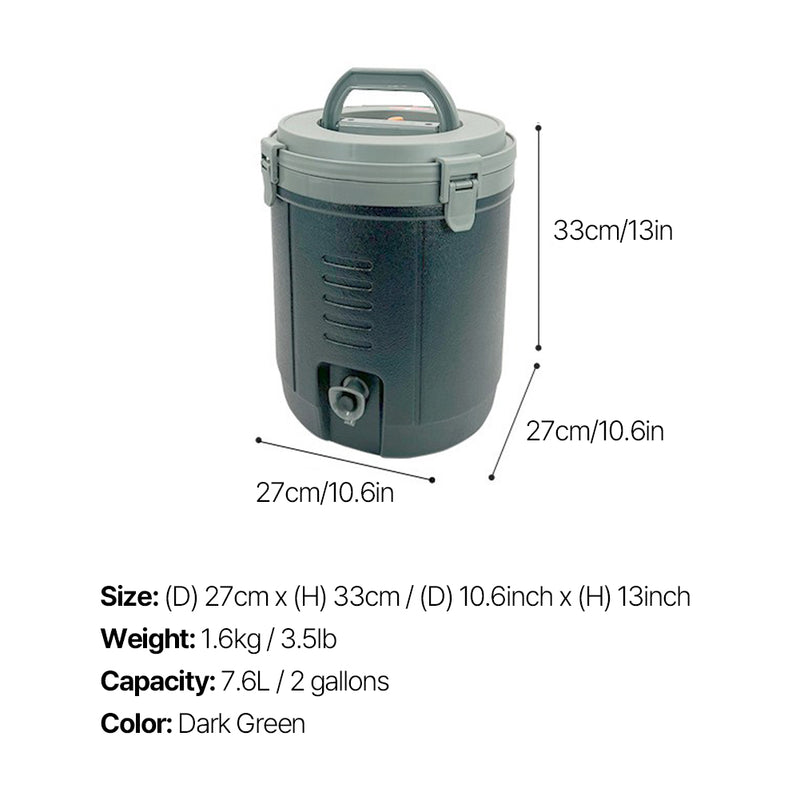 Cosmos  Camping Water Cooler Jug Dispenser Insulated Water Bottle Camping Ice Bucket Water Jug Green 7.6L