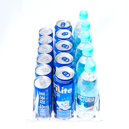 With Molly automatic beverage sorting Can Organizer Dispenser for Refrigerator  (3 rows, 6 rows mixed type, 18 units stored) 9.9(W)x15(D)x3.1(H)inch