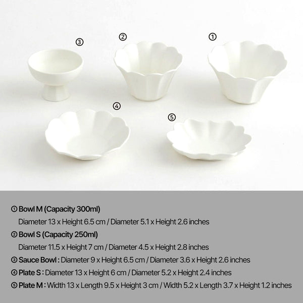 With Molly Oriental flower-shaped unique and elegant tableware set gift set 5P white