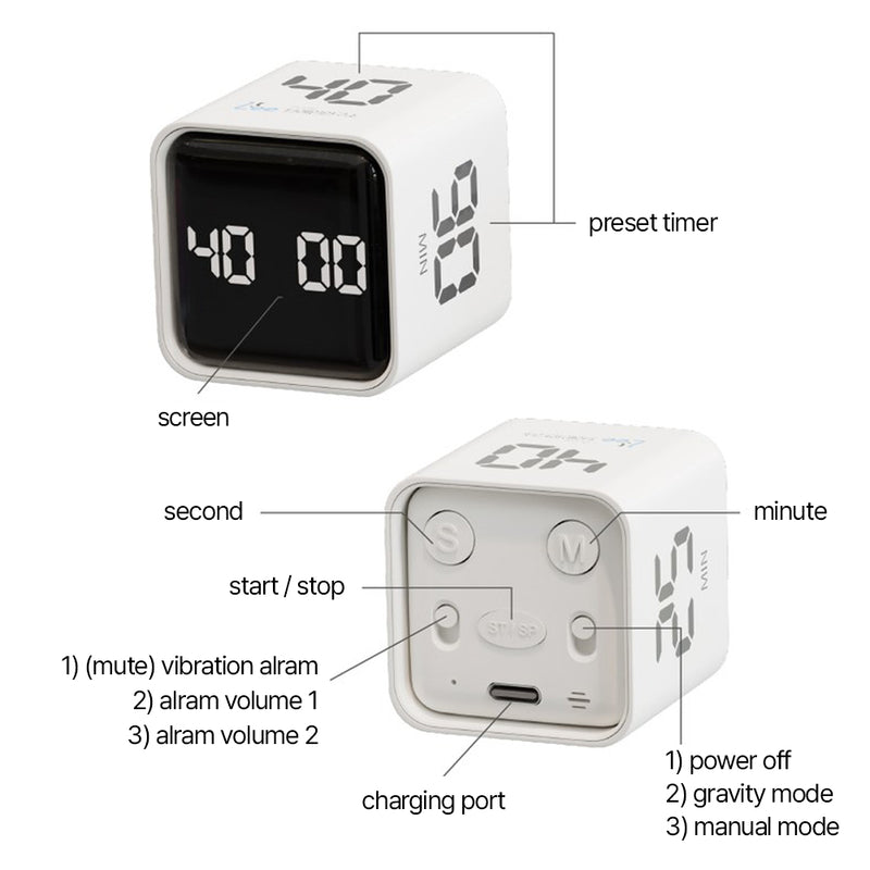 With Molly Time management smart timer concentration timer study timer easy setting 1.7x1.7x1.8inch