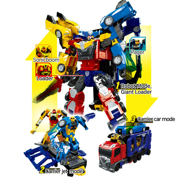 With Molly Hello Carbot Giant Loader 3 cars transform into robots 12(W) x6.9(W) x11.6(D) inch