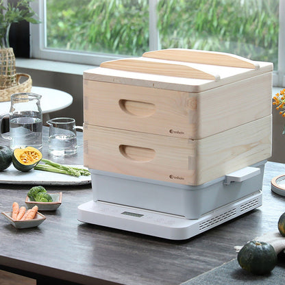 With Molly Healthy Cook  wood framing Induction 2-stage cypress steamer full set 12(W)x13(D)x9.9(H)inch