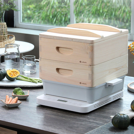 With Molly Healthy Cook  wood framing Induction 2-stage cypress steamer full set 12(W)x13(D)x9.9(H)inch