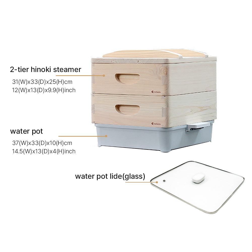 With Molly Healthy Cook  wood framing Induction 2-stage cypress steamer full set 12(W)x13(D)x9.9(H)inch