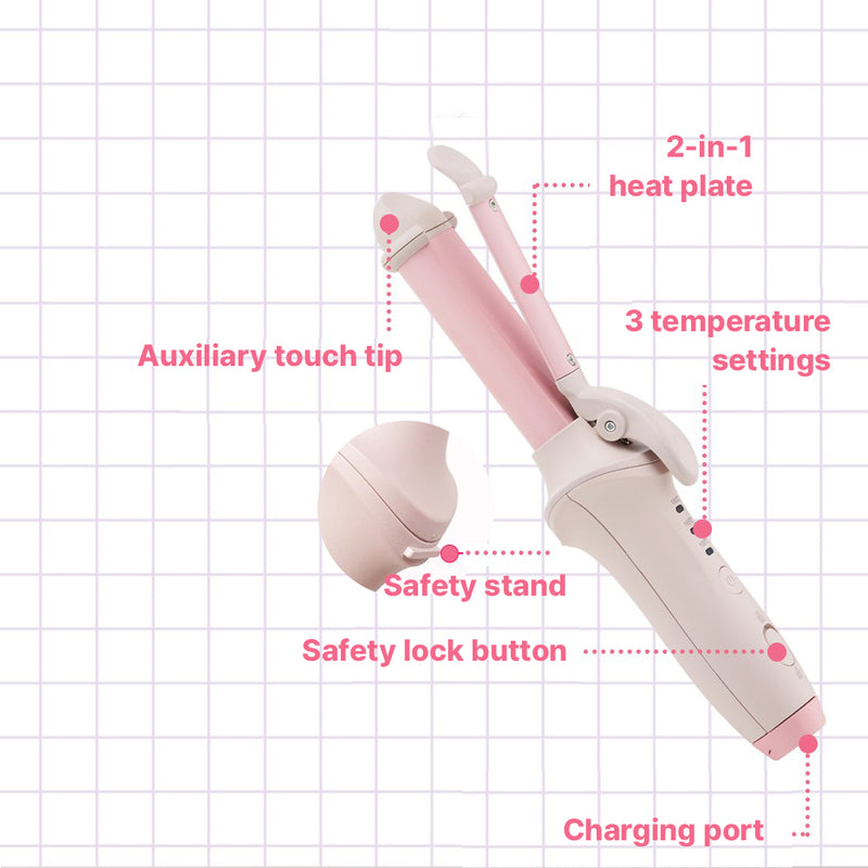 With Molly Dehowt  Cordless Flat Iron rechargerble hair styler 2in1 Curler pink - usb charging