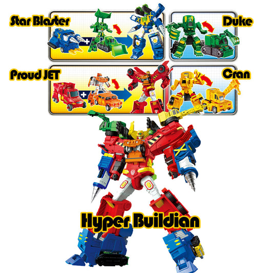 With Molly Hello Carbot hypervillain 4 robots merge into one robot Each robot transforms into a car and a robot 19.4(W)x15.5(H)x9.5(D)inch