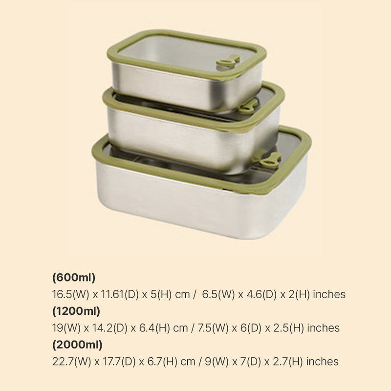 With Molly Microwave Induction Oven Stainless Steel Sealed Container 3P((2000m+ 1200ml + 600ml)