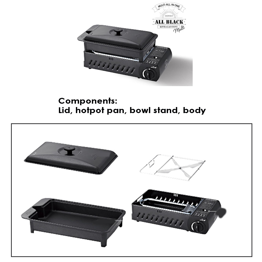 Kovea 3 Way All in One Multi Gas Stove with storage bag, M size all black