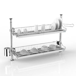 Onetouch cloumn-type 2 tier dish rack installed easily and simply length adjusting 35(W)x10.2(D)x16~32(H)in