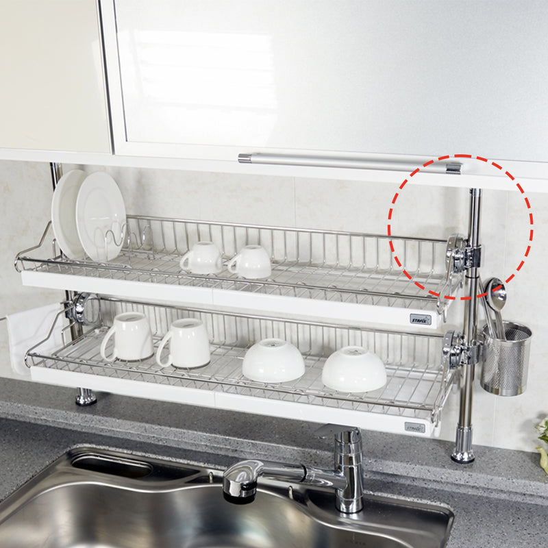 Onetouch cloumn-type 2 tier dish rack installed easily and simply length adjusting 35(W)x10.2(D)x16~32(H)in