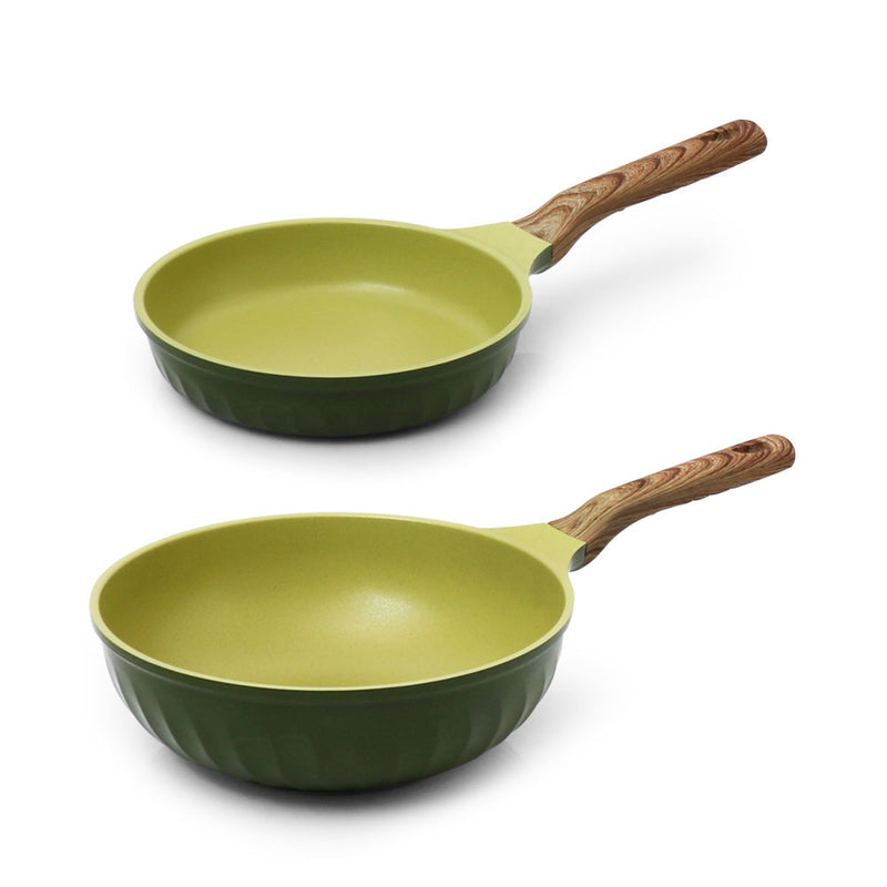 With Molly  Four Seasons  Induction Pan Set of 2PCS Pan(20cm/8in), Wok(26cm/10in) Olive Green