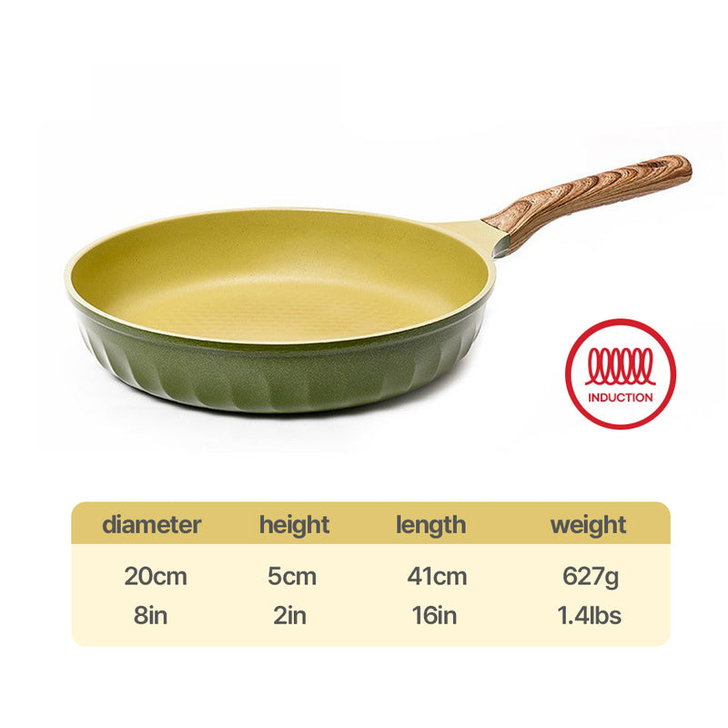 With Molly  Four Seasons  Induction Pan Set of 2PCS Pan(20cm/8in), Wok(26cm/10in) Olive Green