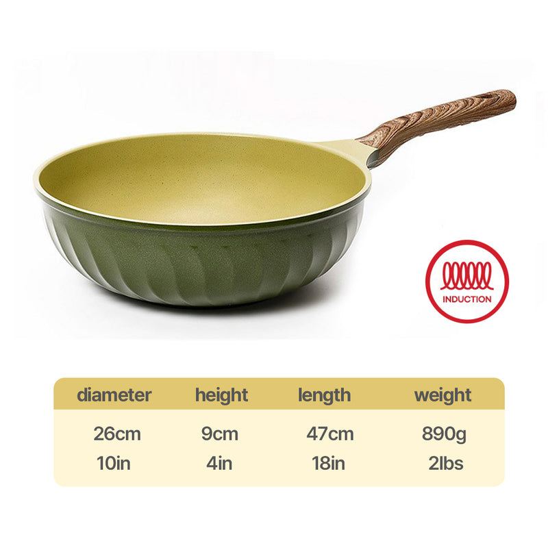 With Molly  Four Seasons  Induction Pan Set of 2PCS Pan(20cm/8in), Wok(26cm/10in) Olive Green