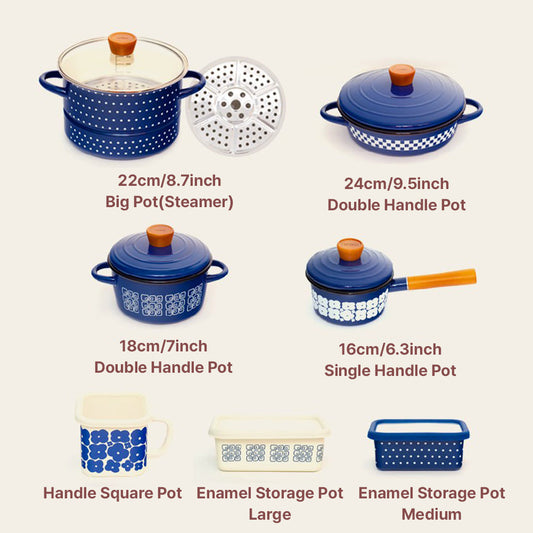 With Molly Pavie Olesia 7-piece enamel induction cookware set Blue