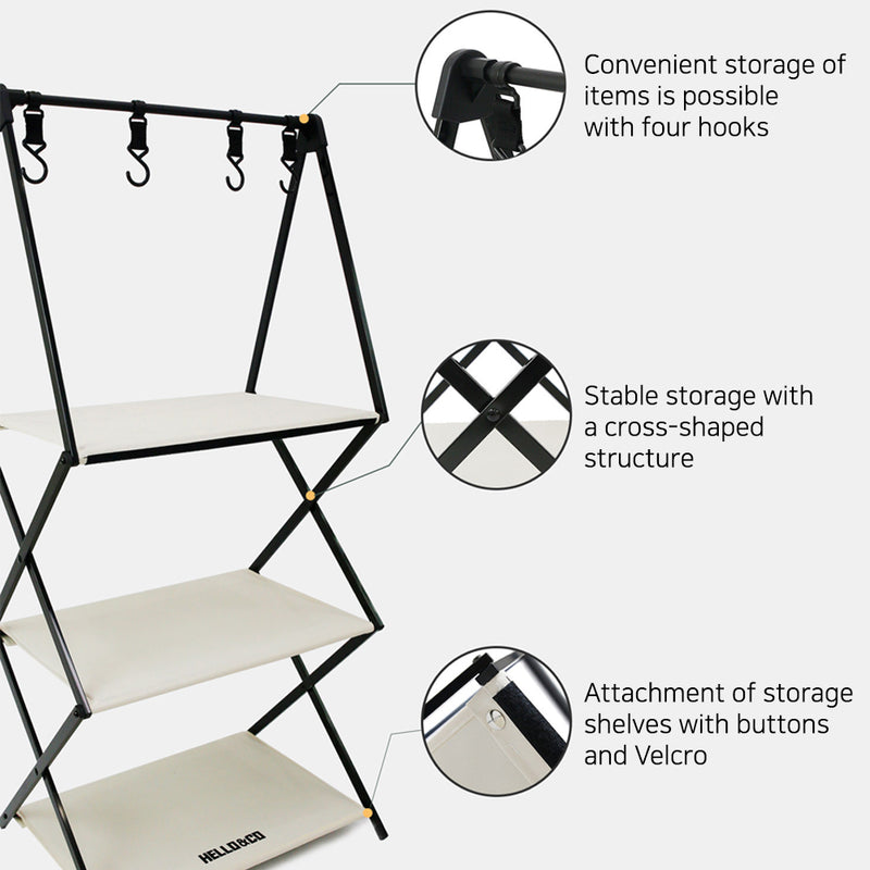 With Molly 3-Shelf Folding Camping Shelf aluminum with Storage bag ivory 18.5x12.2x39.3inch 7.3lbs