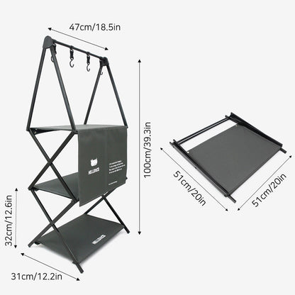 With Molly 3-Shelf Folding Camping Shelf aluminum with Storage bag ivory 18.5x12.2x39.3inch 7.3lbs