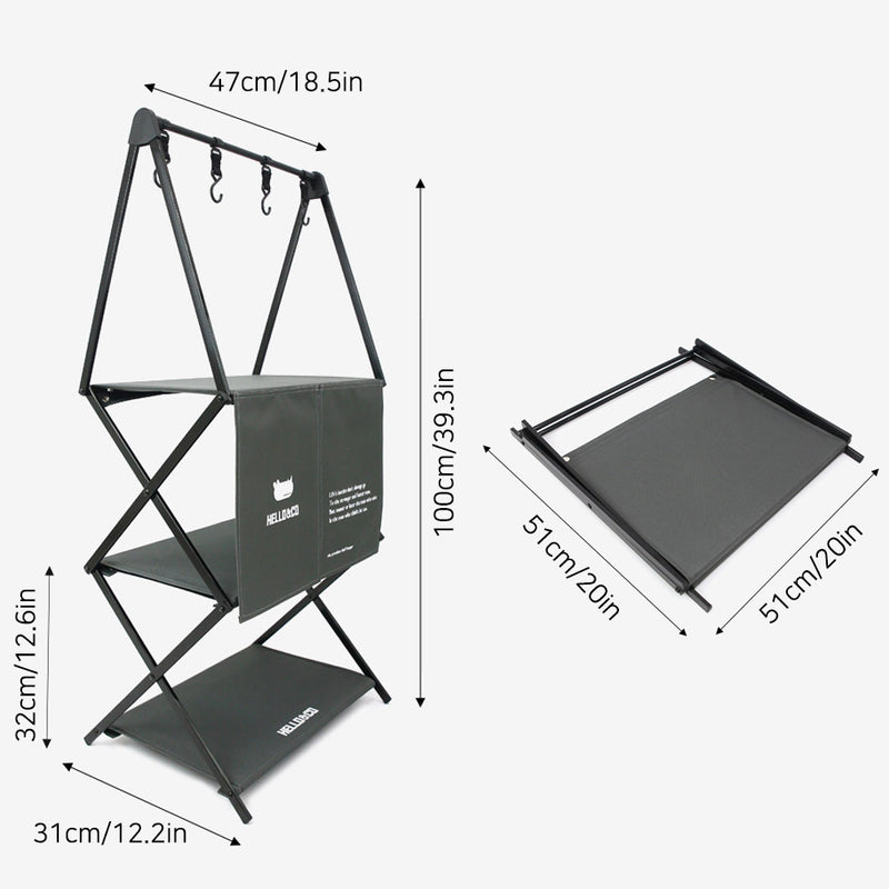 With Molly 3-Shelf Folding Camping Shelf aluminum with Storage bag Ocean 18.5x12.2x39.3inch 7.3lbs