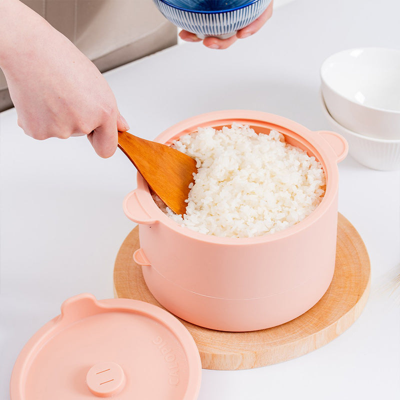 With Molly Microwave Low Carb Rice Cooker Container Diet Low Carb Rice Silicone Rice Cooker Pink