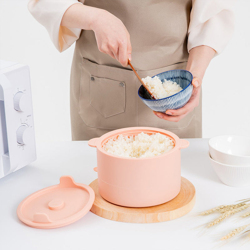 With Molly Microwave Low Carb Rice Cooker Container Diet Low Carb Rice Silicone Rice Cooker Pink