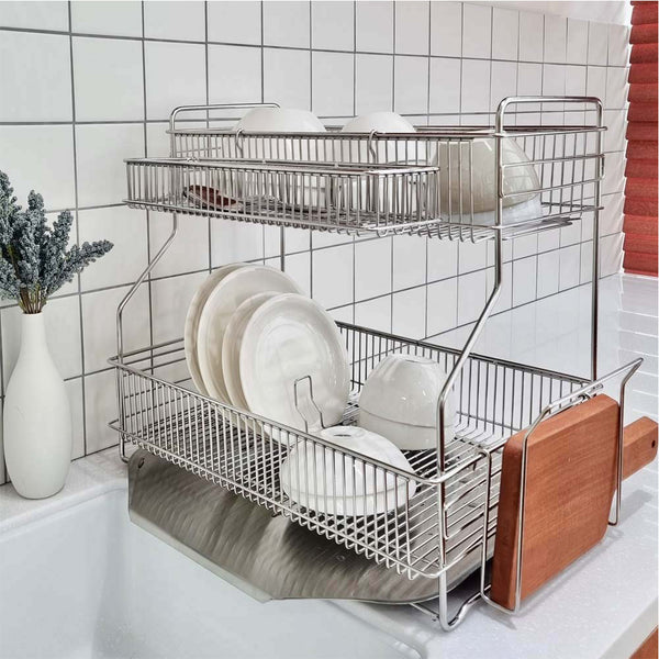 With Molly 2brio All Stainless Steel Dish Dry Rack Drying Drainer Kitchen Holder Organizer 2 Tier  16.9 x 12.2 17(W)x11.9(D)x17(H)inch