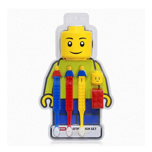 Oxford LEGO Figure toothbrush SET 3 BRUSHES 1 HOLDER 1 CAP 1 CUP BPA Free